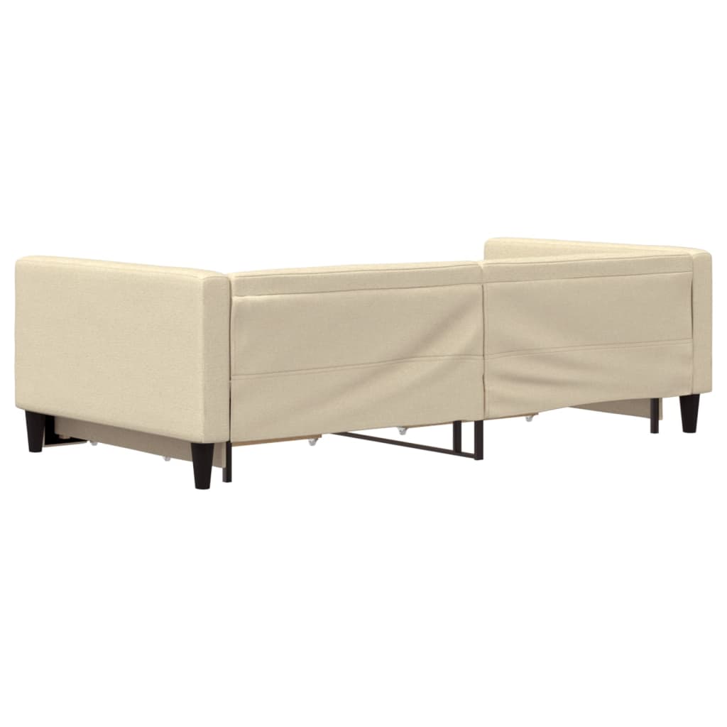Divano Letto Estraibile con Cassetti Crema 100x200cm in Tessuto
