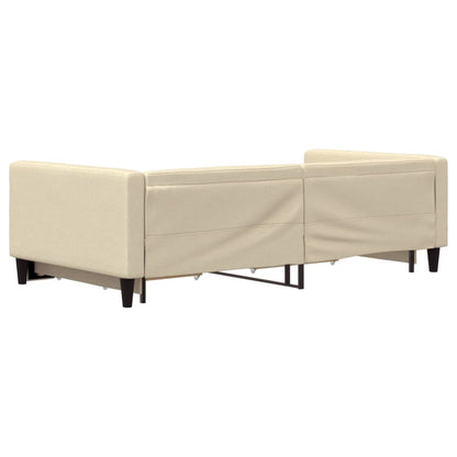 Divano Letto Estraibile con Cassetti Crema 100x200cm in Tessuto
