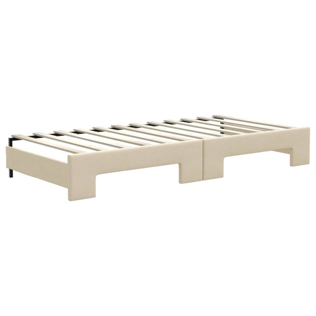 Divano Letto Estraibile con Cassetti Crema 100x200cm in Tessuto