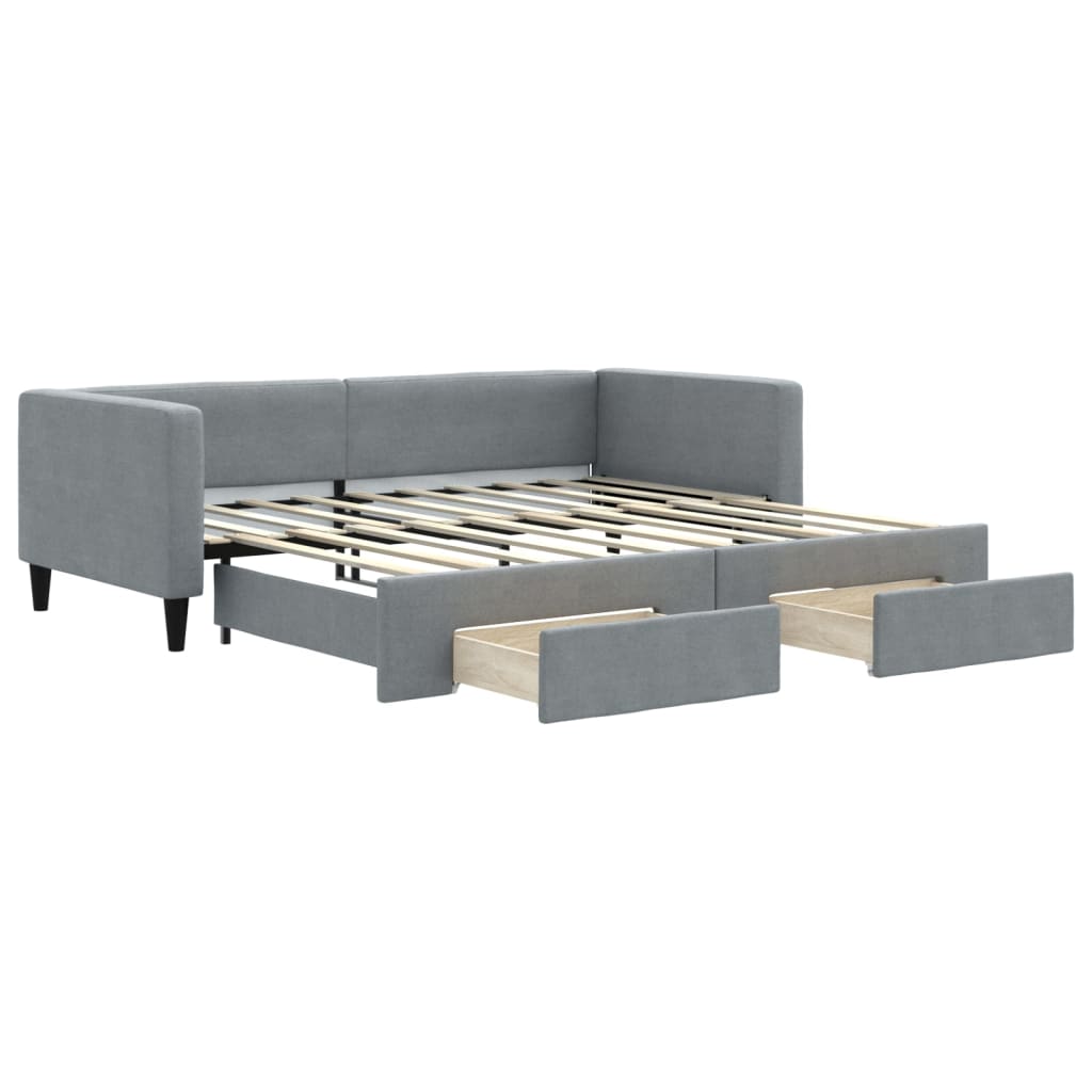 Divano Letto Estraibile Cassetti Grigio Chiaro 90x190cm Tessuto