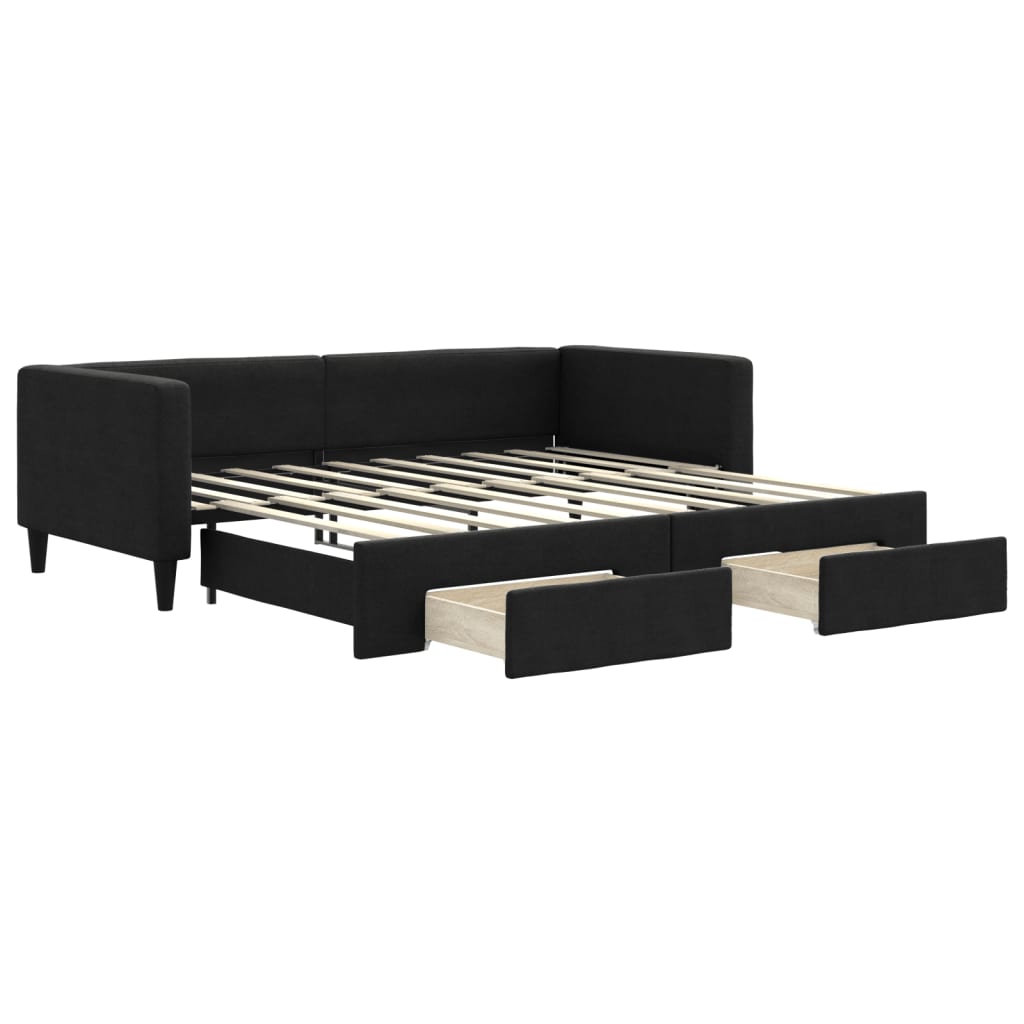 Divano Letto Estraibile con Cassetti Nero 90x190 cm in Tessuto