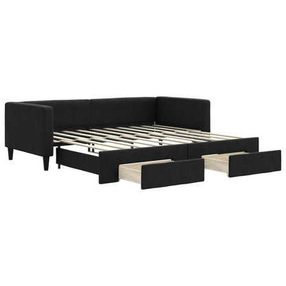 Divano Letto Estraibile con Cassetti Nero 90x190 cm in Tessuto