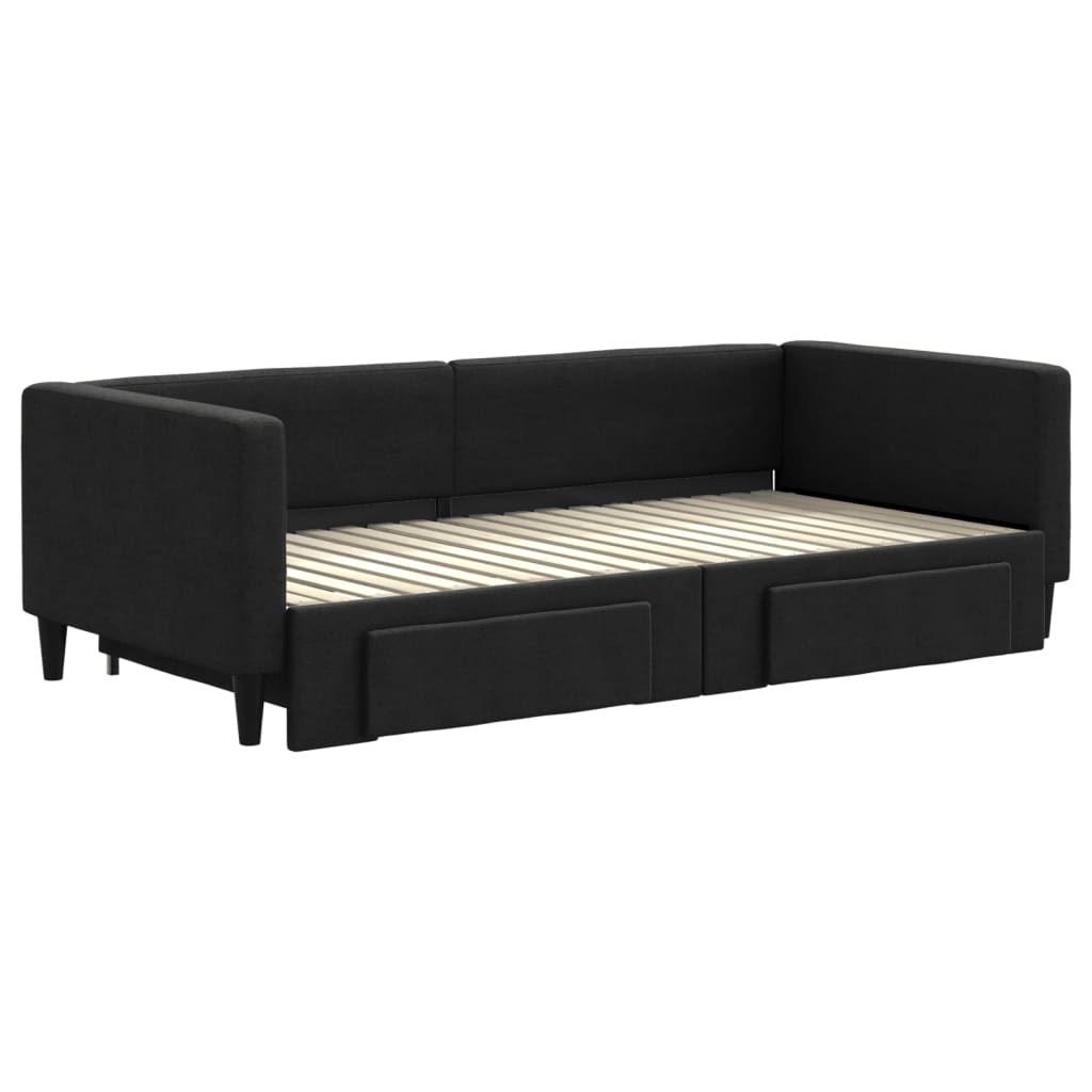 Divano Letto Estraibile con Cassetti Nero 90x190 cm in Tessuto - homemem39