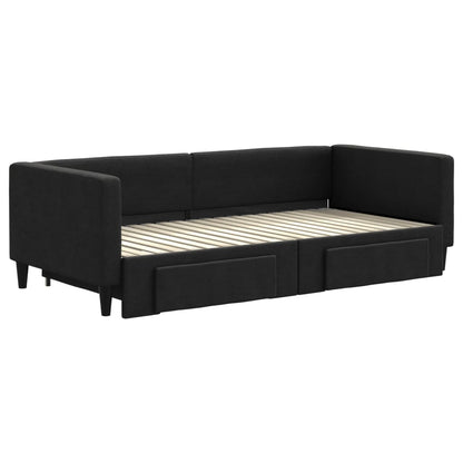 Divano Letto Estraibile con Cassetti Nero 90x190 cm in Tessuto