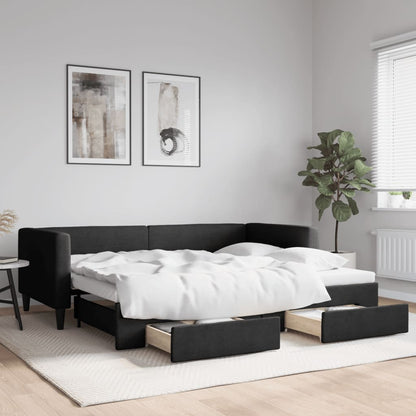 Divano Letto Estraibile con Cassetti Nero 90x190 cm in Tessuto - homemem39