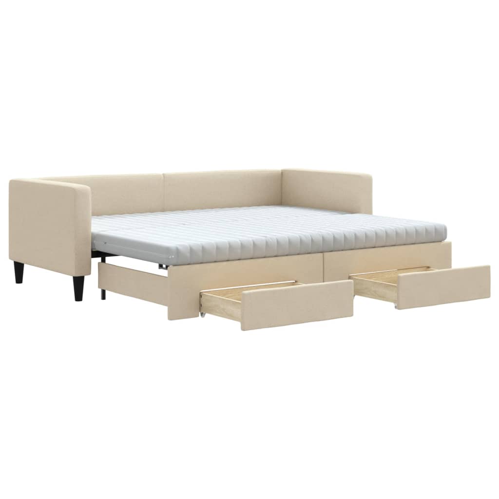 Divano Letto Estraibile con Cassetti Crema 80x200 cm in Tessuto - homemem39