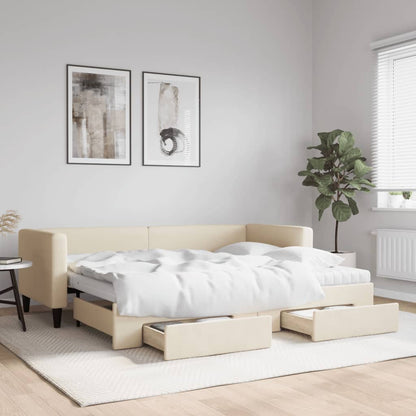 Divano Letto Estraibile con Cassetti Crema 80x200 cm in Tessuto - homemem39