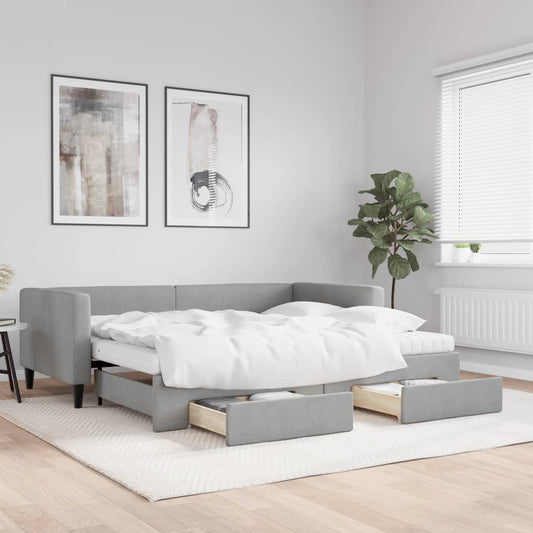 Divano Letto Estraibile Cassetti Grigio Chiaro 90x200cm Tessuto | homemem39