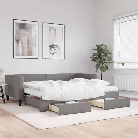 Divano Letto Estraibile Cassetti Grigio Scuro 90x200cm Tessuto | homemem39