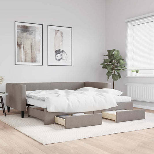 Divano Letto Estraibile con Cassetti Tortora 90x200 cm Tessuto | homemem39