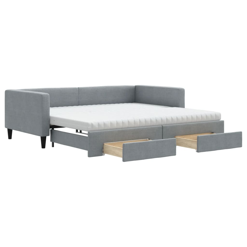 Divano Letto Estraibile Cassetti Grigio Chiaro 100x200 Tessuto - homemem39