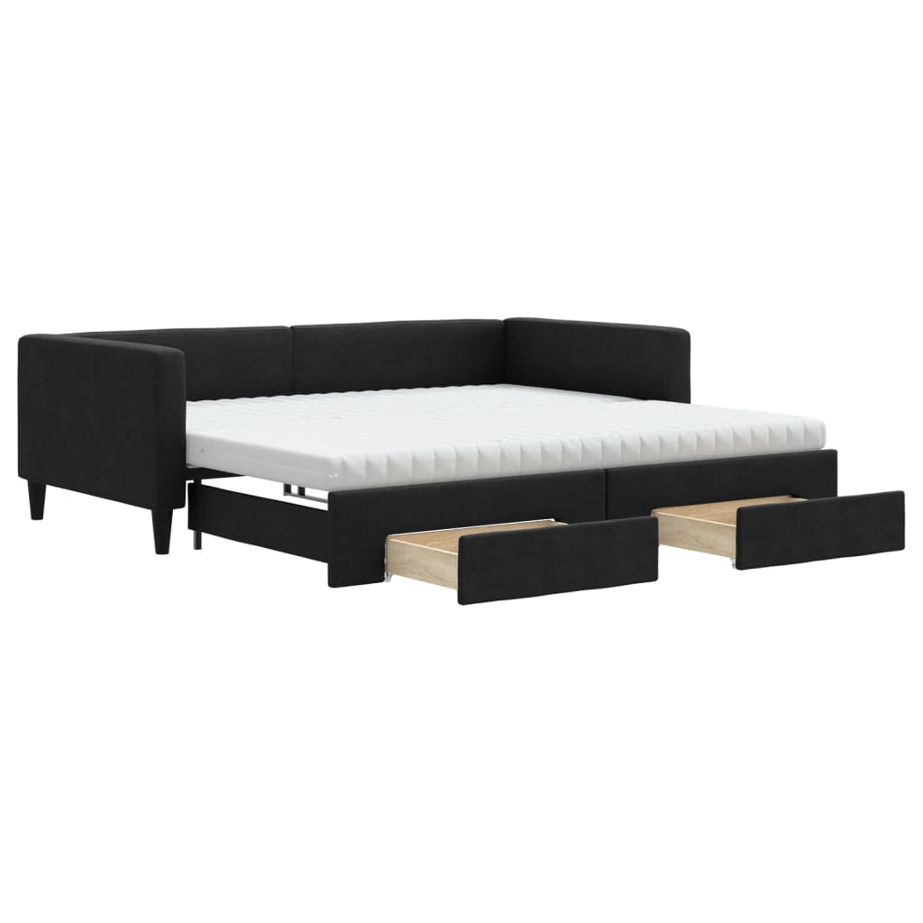 Divano Letto Estraibile con Cassetti Nero 100x200 cm in Tessuto - homemem39