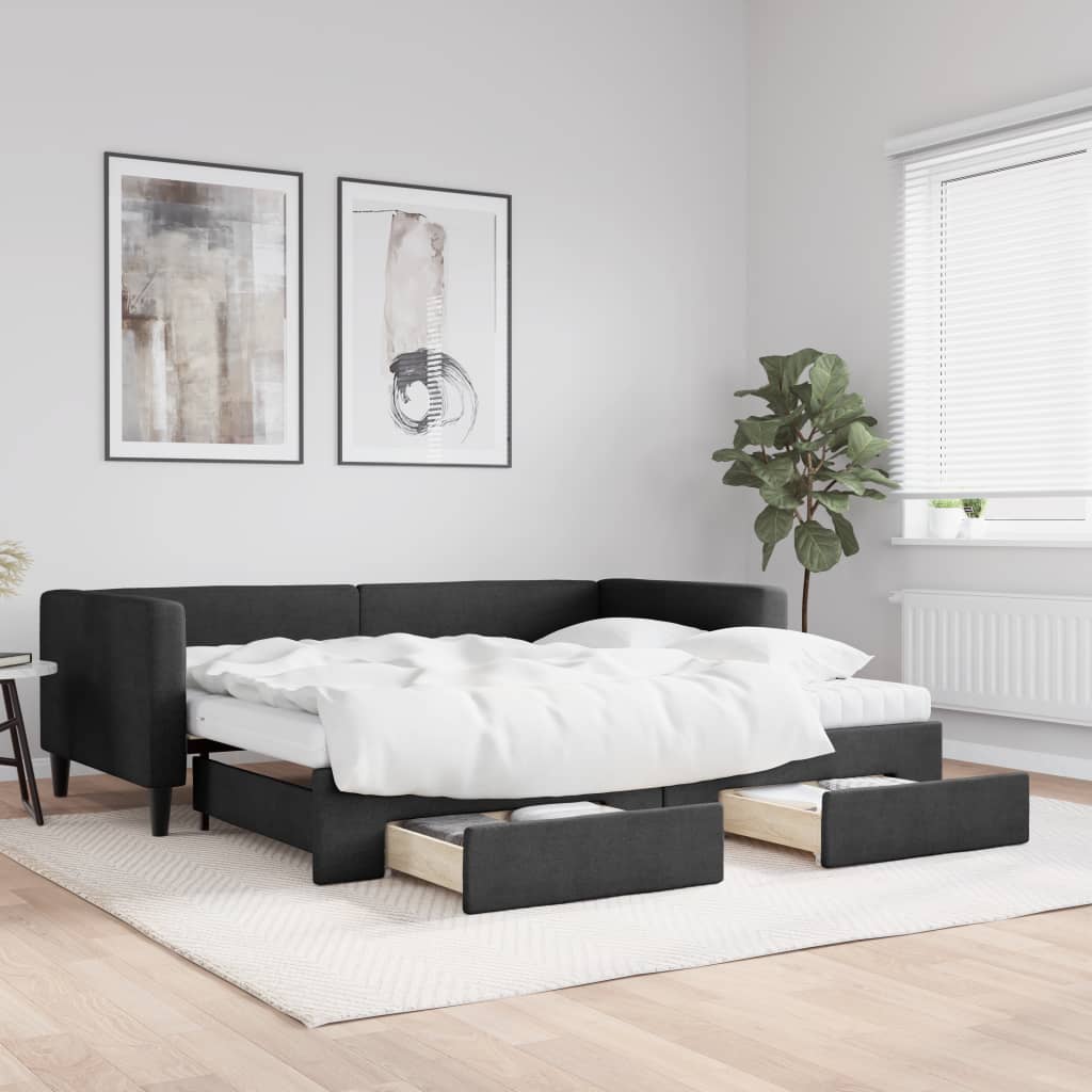 Divano Letto Estraibile con Cassetti Nero 90x190 cm in Tessuto - homemem39