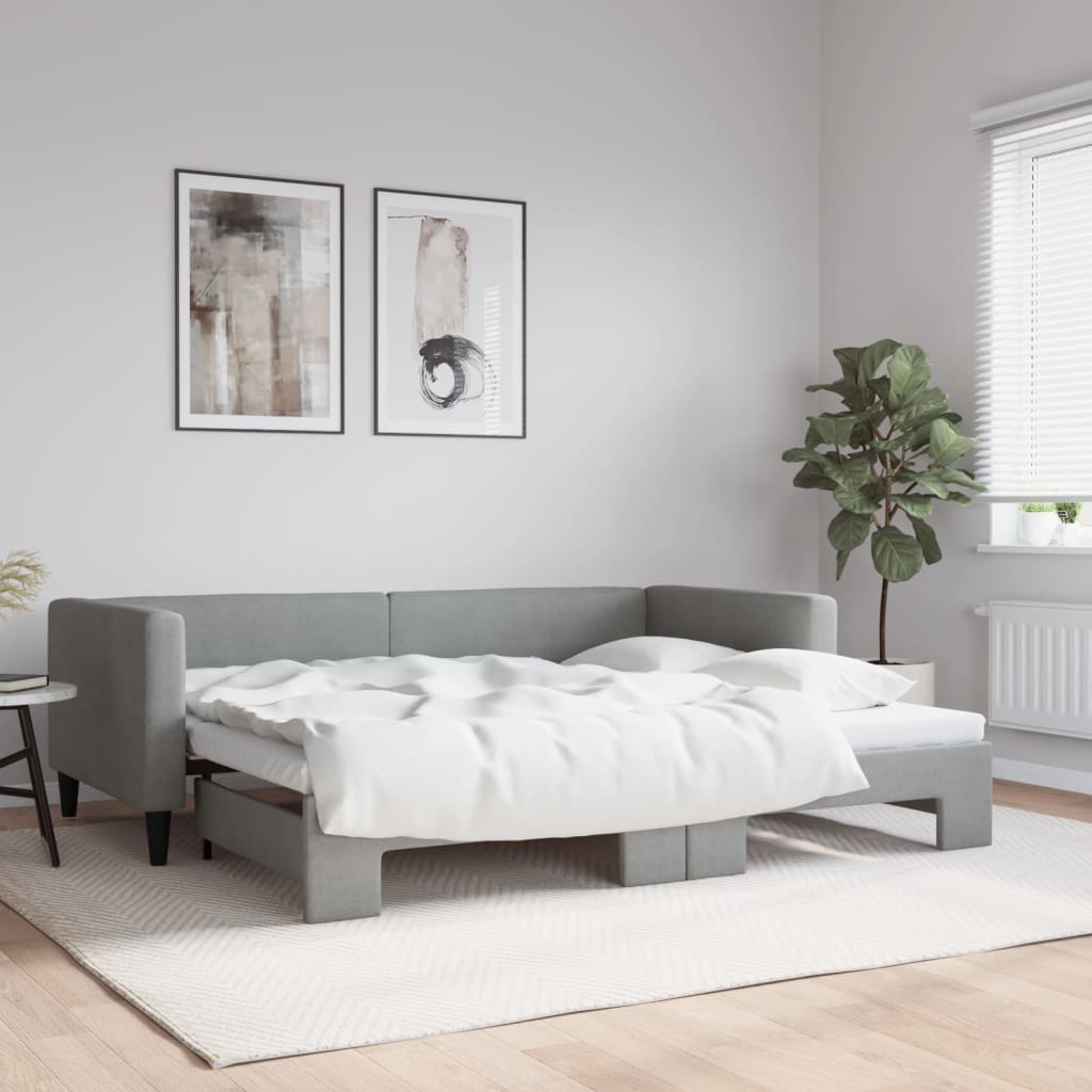 Divano Letto con Letto Estraibile Grigio Chiaro 100x190 Tessuto | homemem39