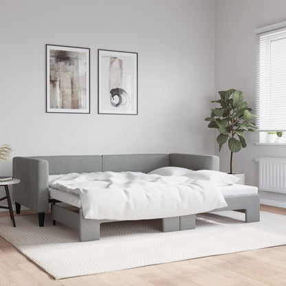 Divano Letto con Letto Estraibile Grigio Chiaro 100x190 Tessuto