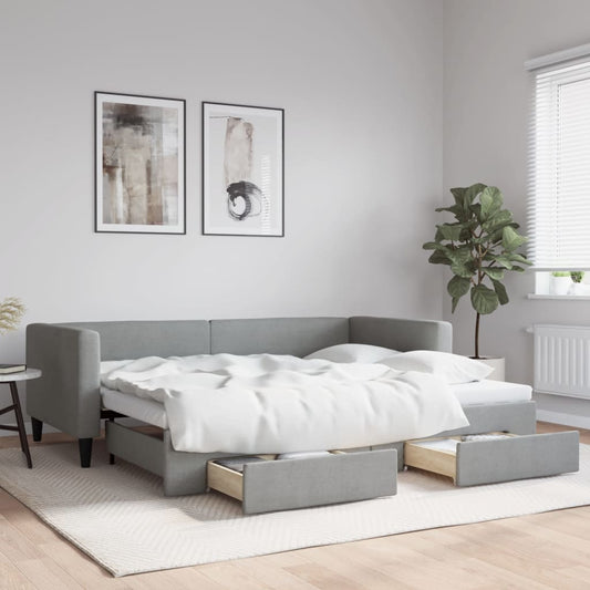 Divano Letto Estraibile Cassetti Grigio Chiaro 100x190 Tessuto | homemem39