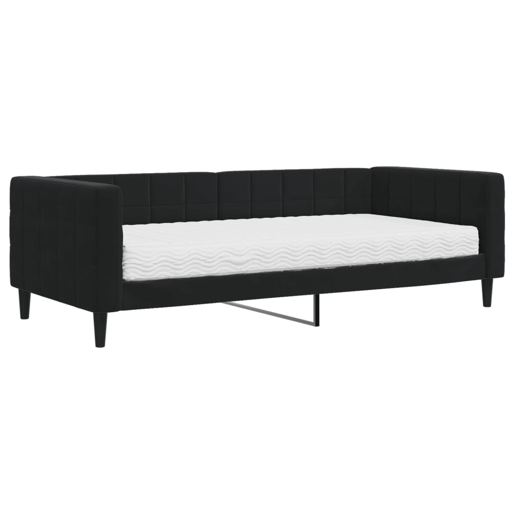 Divano Letto con Materasso Nero 90x200 cm in Velluto