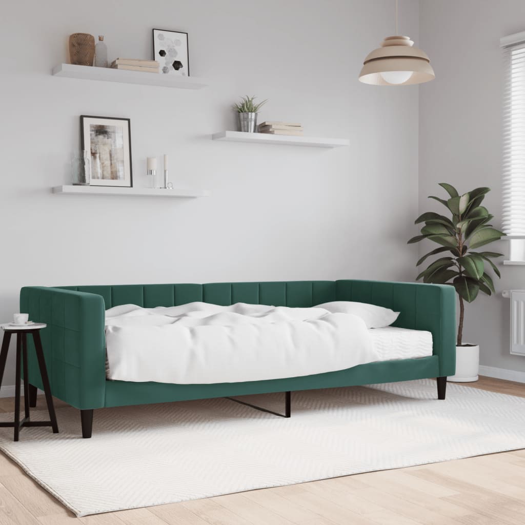 Divano Letto con Materasso Verde Scuro 100x200 cm in Velluto - homemem39