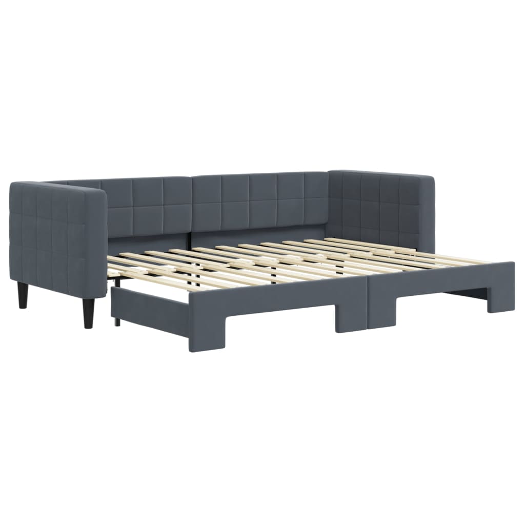 Divano Letto con Letto Estraibile Grigio Scuro 80x200cm Velluto