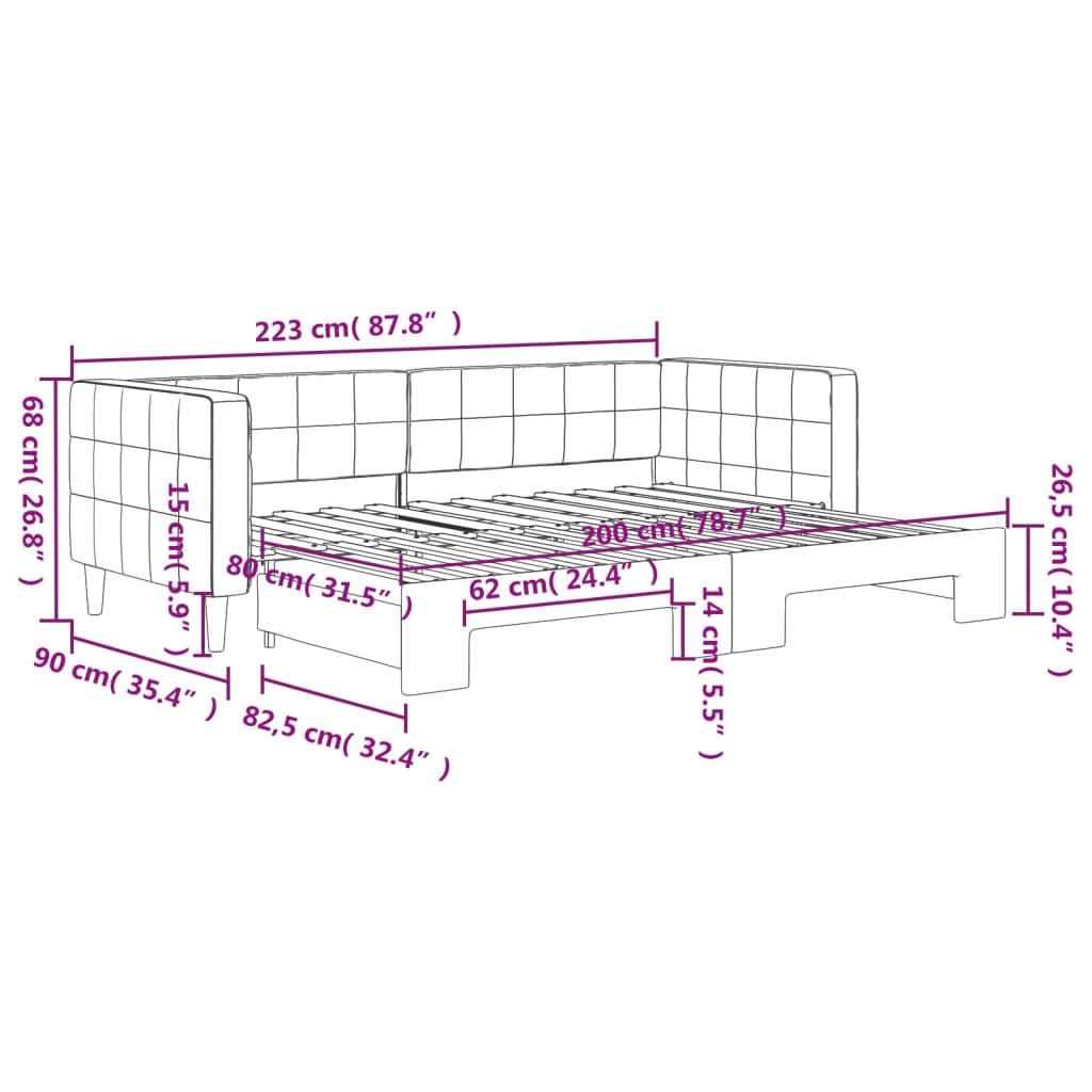 Divano Letto con Letto Estraibile Grigio Scuro 80x200cm Velluto