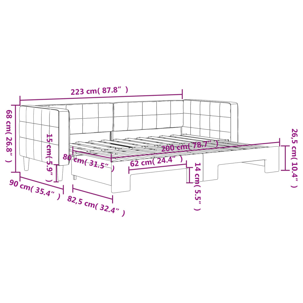 Divano Letto con Letto Estraibile Nero 80x200 cm in Velluto