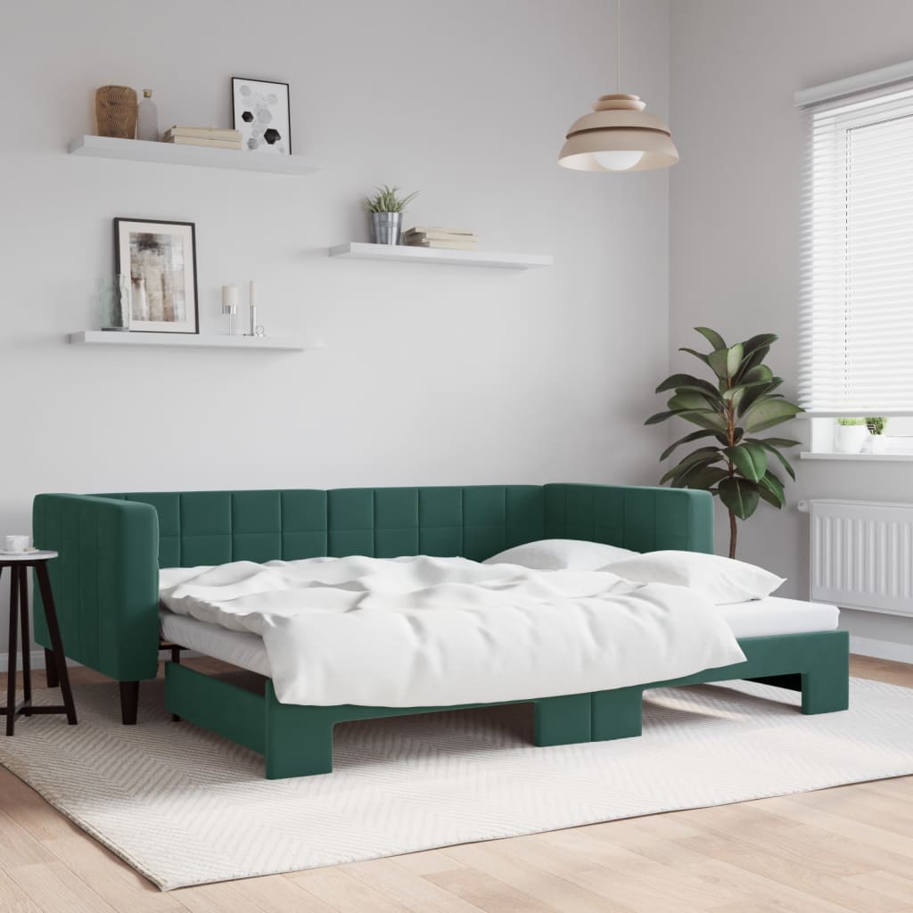 Divano Letto con Letto Estraibile Verde Scuro 90x200cm Velluto - homemem39