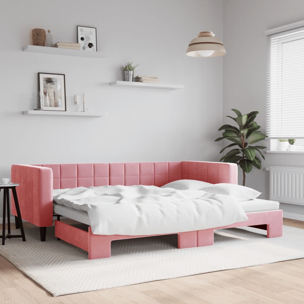 Divano Letto con Letto Estraibile Rosa 90x200 cm in Velluto