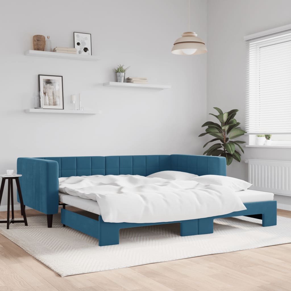 Divano Letto con Letto Estraibile Blu 100x200 cm in Velluto - homemem39