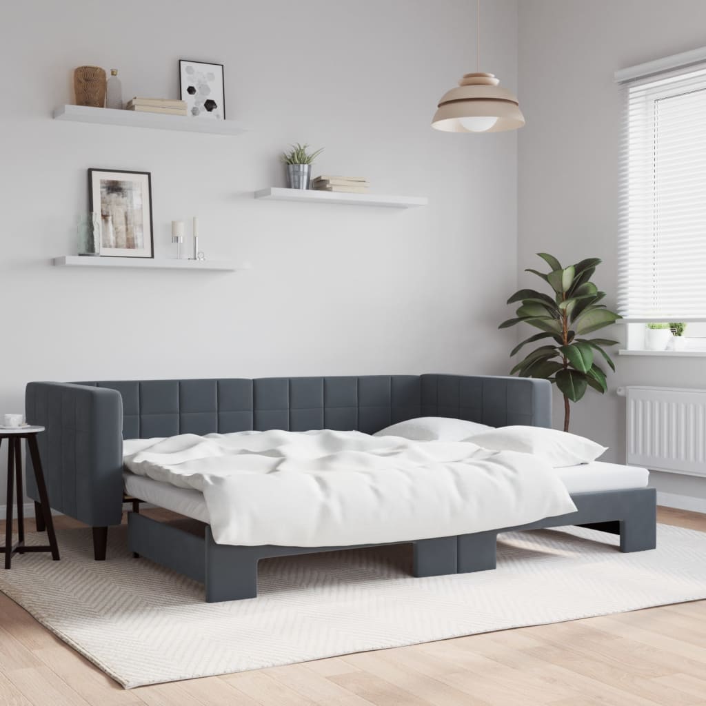 Divano Letto con Letto Estraibile Grigio Scuro 90x190cm Velluto - homemem39