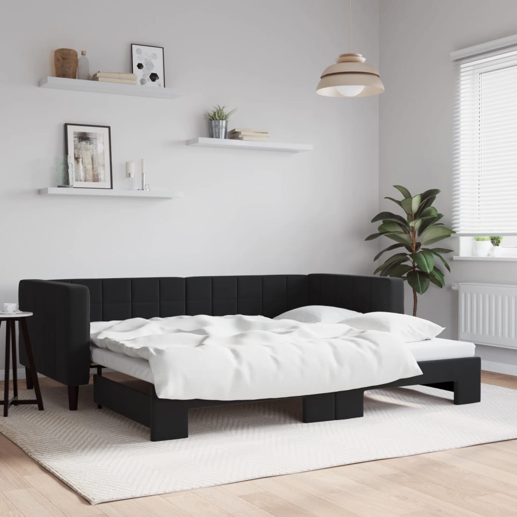 Divano Letto con Letto Estraibile Nero 90x190 cm in Velluto - homemem39