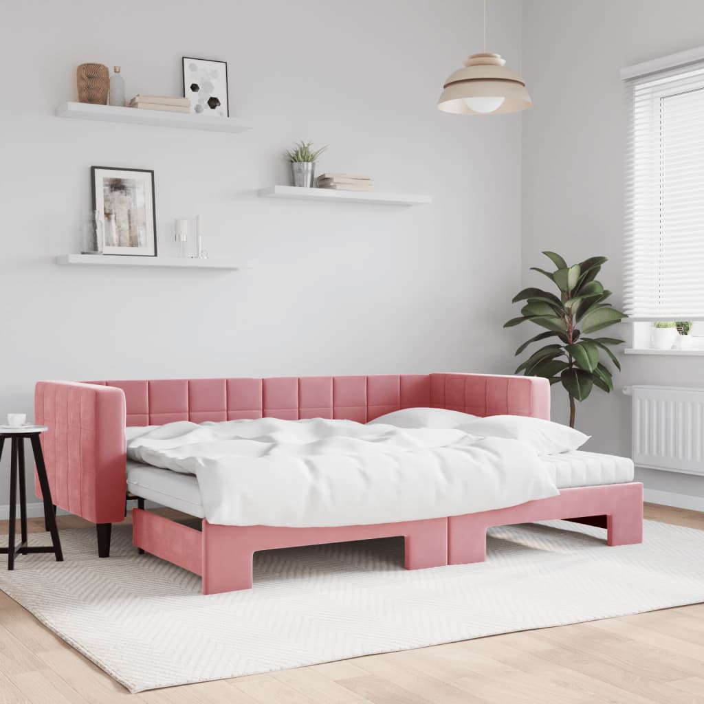 Divano Letto Estraibile con Materassi Rosa 80x200 cm Velluto - homemem39