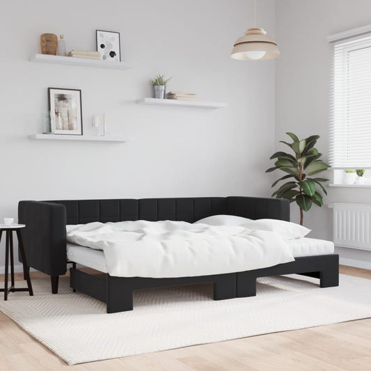 Divano Letto Estraibile con Materassi Nero 80x200 cm Velluto | homemem39