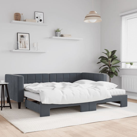 Divano Letto Estraibile Materassi Grigio Scuro 90x200cm Velluto | homemem39