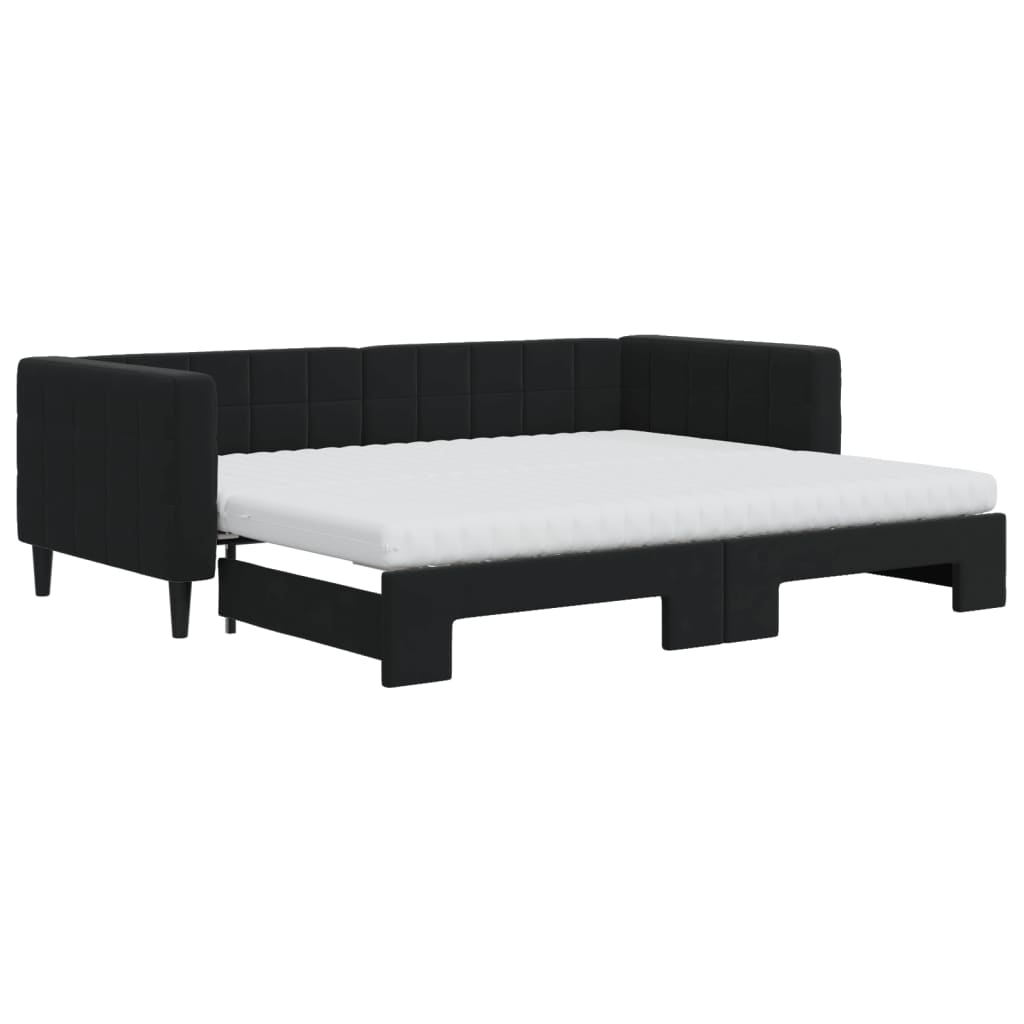 Divano Letto Estraibile con Materassi Nero 90x200 cm Velluto