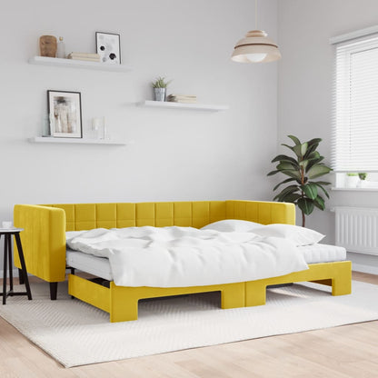 Divano Letto Estraibile con Materassi Giallo 90x200 cm Velluto