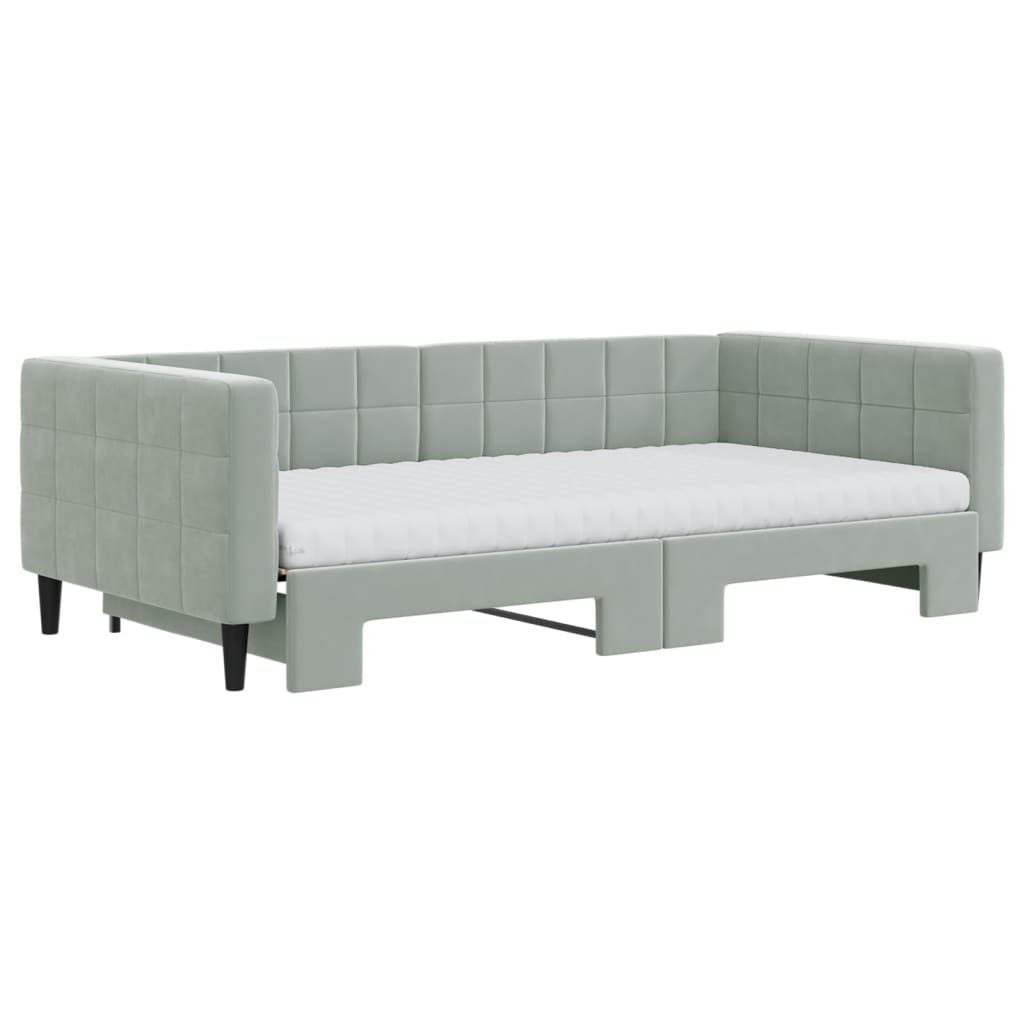 Divano Letto Estraibile Materassi Grigio Chiaro 100x200 Velluto - homemem39