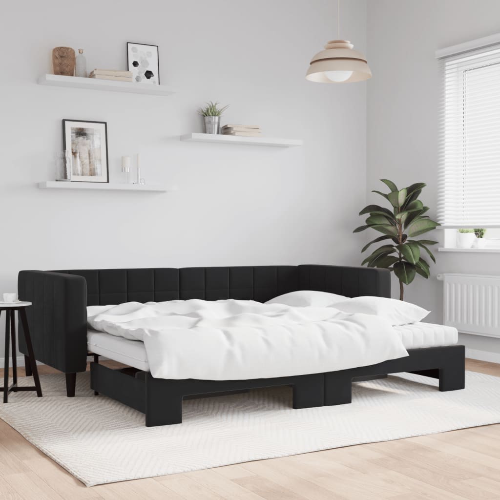 Divano Letto Estraibile con Materassi Nero 90x190 cm Velluto - homemem39