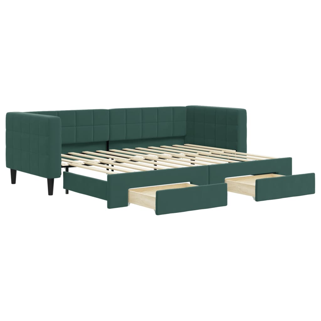 Divano Letto Estraibile Cassetti Verde Scuro 80x200cm Velluto - homemem39