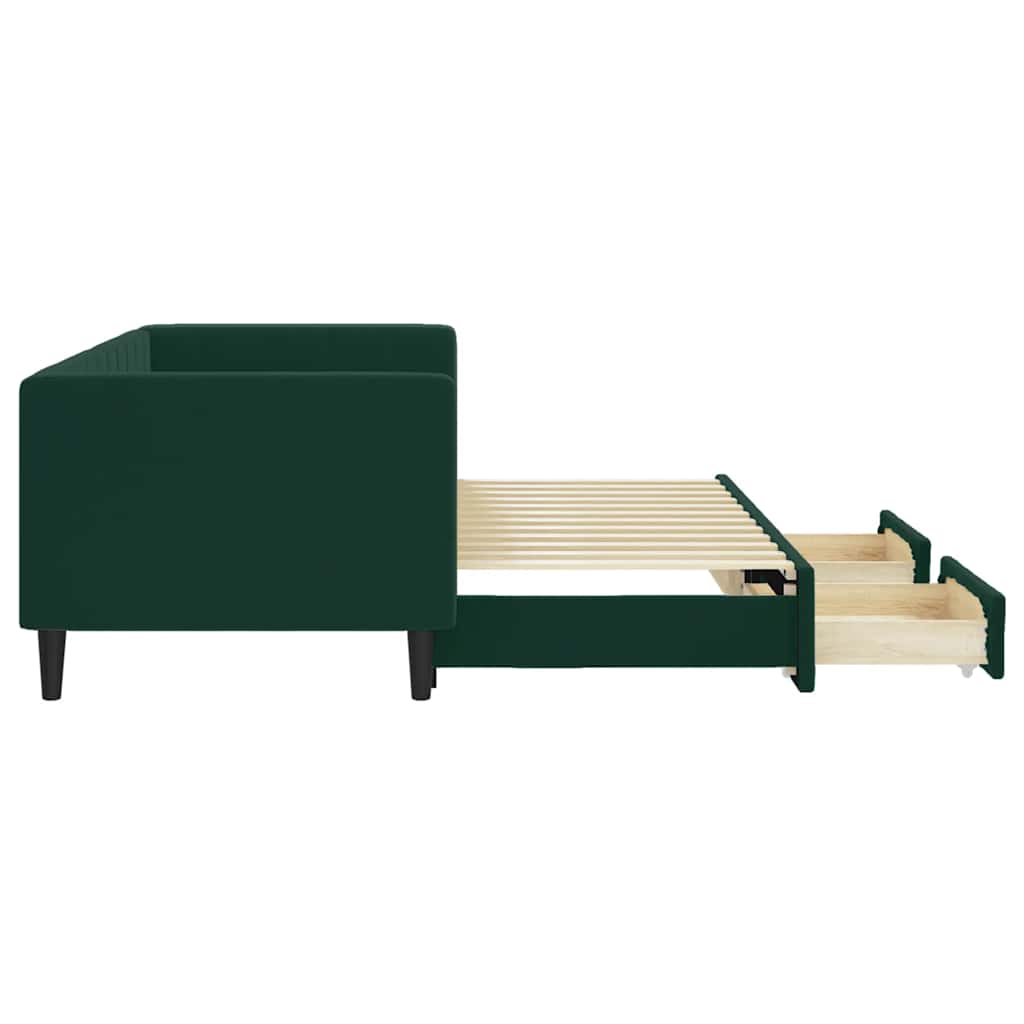 Divano Letto Estraibile Cassetti Verde Scuro 80x200cm Velluto