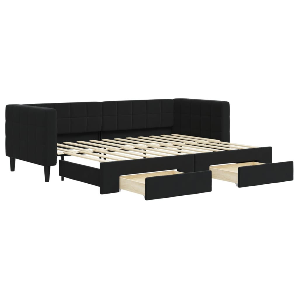 Divano Letto Estraibile con Cassetti Nero 80x200 cm in Velluto - homemem39