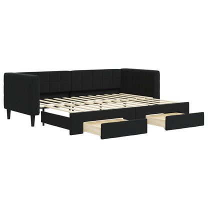 Divano Letto Estraibile con Cassetti Nero 80x200 cm in Velluto - homemem39