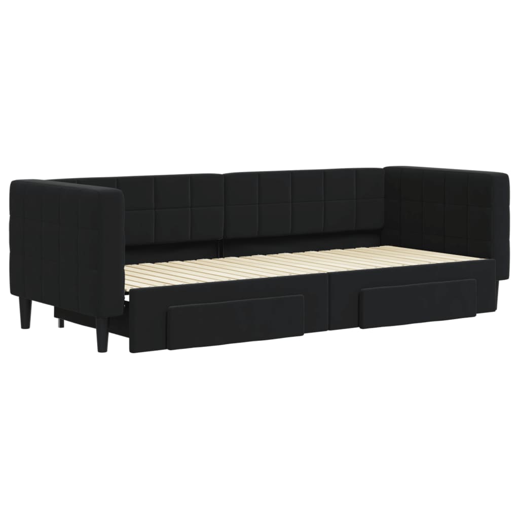 Divano Letto Estraibile con Cassetti Nero 80x200 cm in Velluto - homemem39