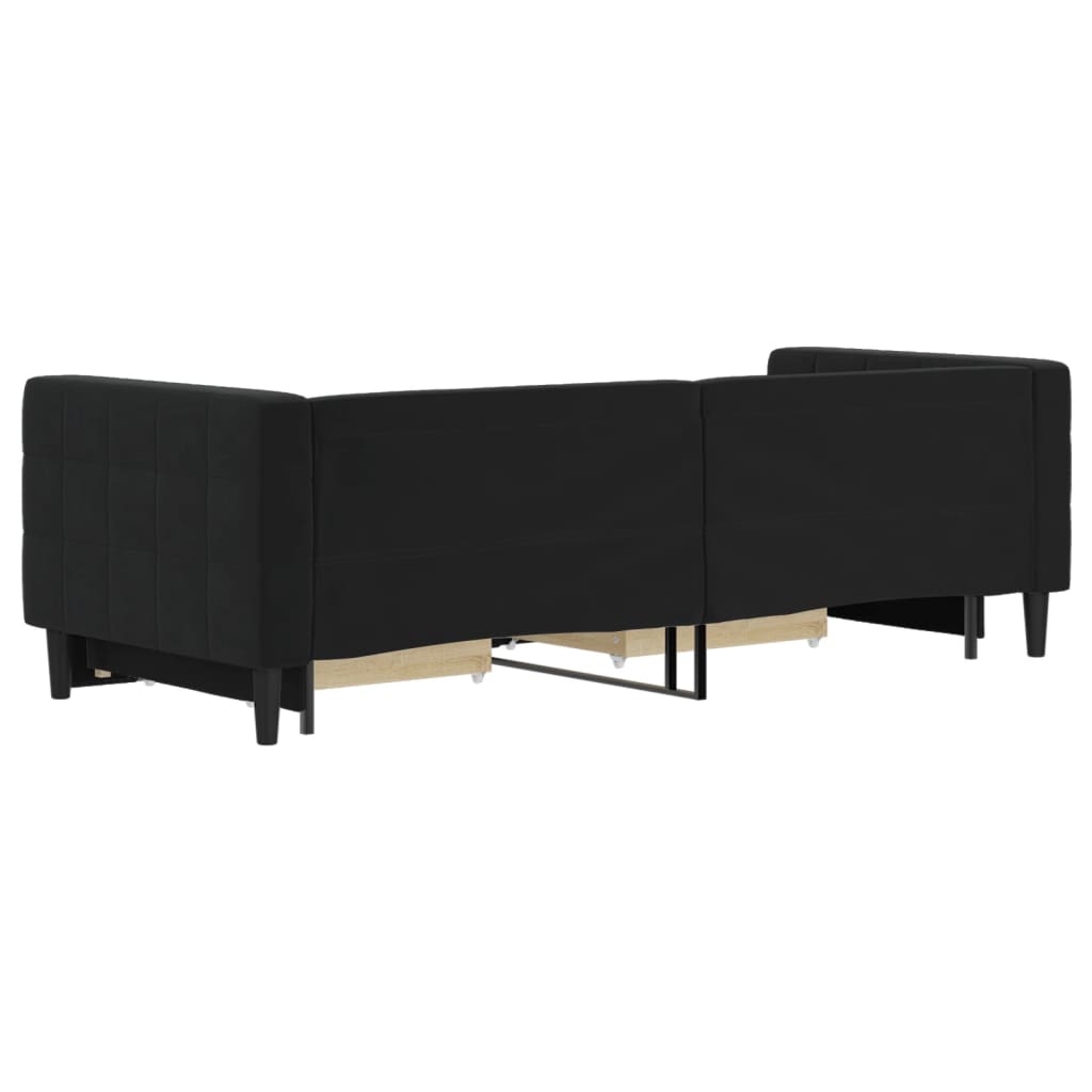 Divano Letto Estraibile con Cassetti Nero 80x200 cm in Velluto