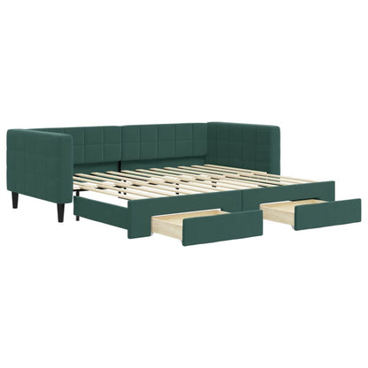 Divano Letto Estraibile Cassetti Verde Scuro 90x200cm Velluto - homemem39