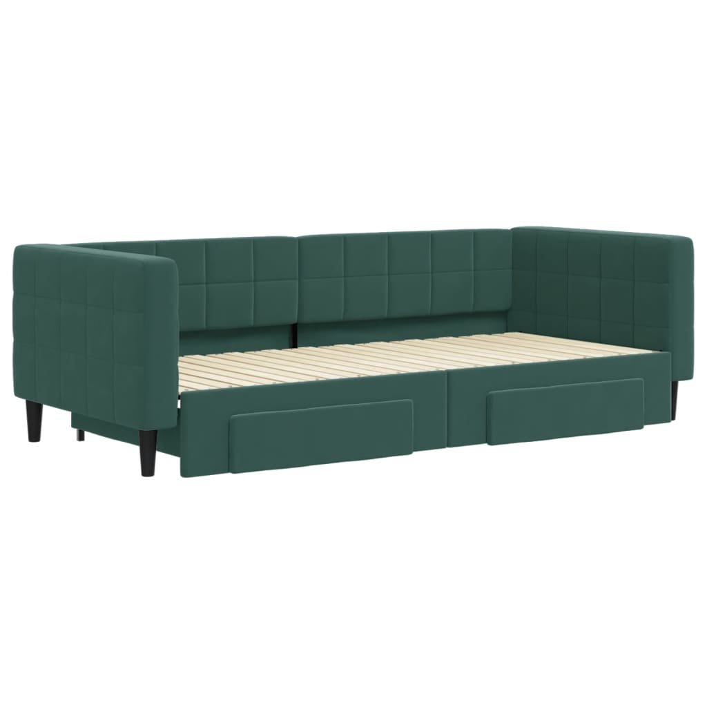 Divano Letto Estraibile Cassetti Verde Scuro 90x200cm Velluto - homemem39