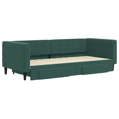 Divano Letto Estraibile Cassetti Verde Scuro 90x200cm Velluto - homemem39