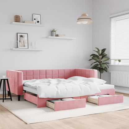 Divano Letto Estraibile con Cassetti Rosa 90x200 cm Velluto - homemem39