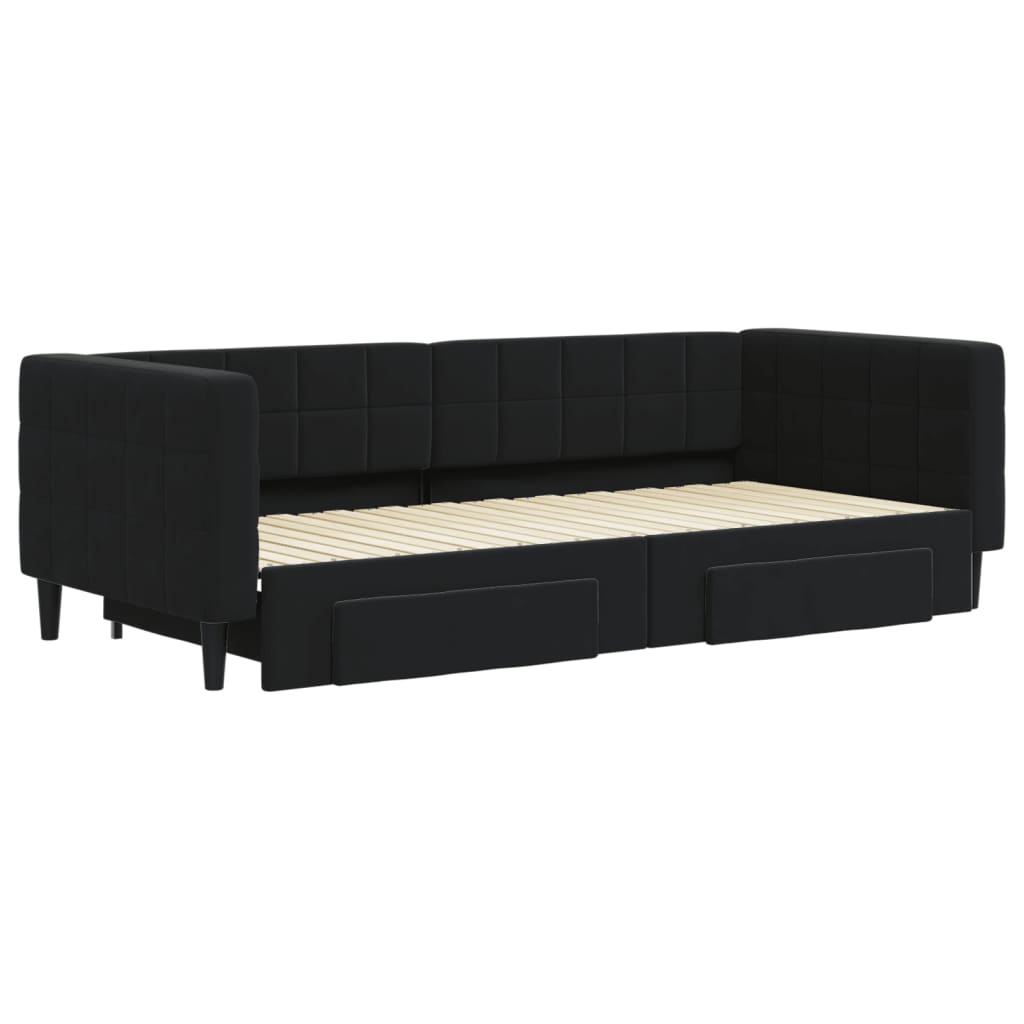 Divano Letto Estraibile con Cassetti Nero 90x200 cm in Velluto - homemem39