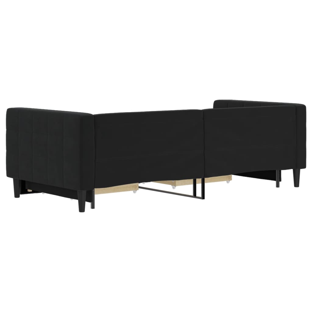 Divano Letto Estraibile con Cassetti Nero 90x200 cm in Velluto