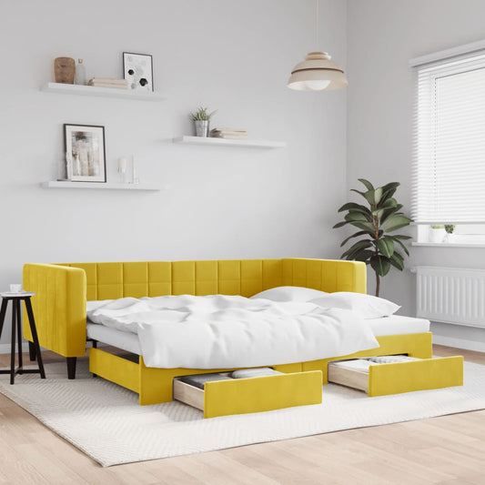 Divano Letto Estraibile con Cassetti Giallo 90x200cm in Velluto - homemem39